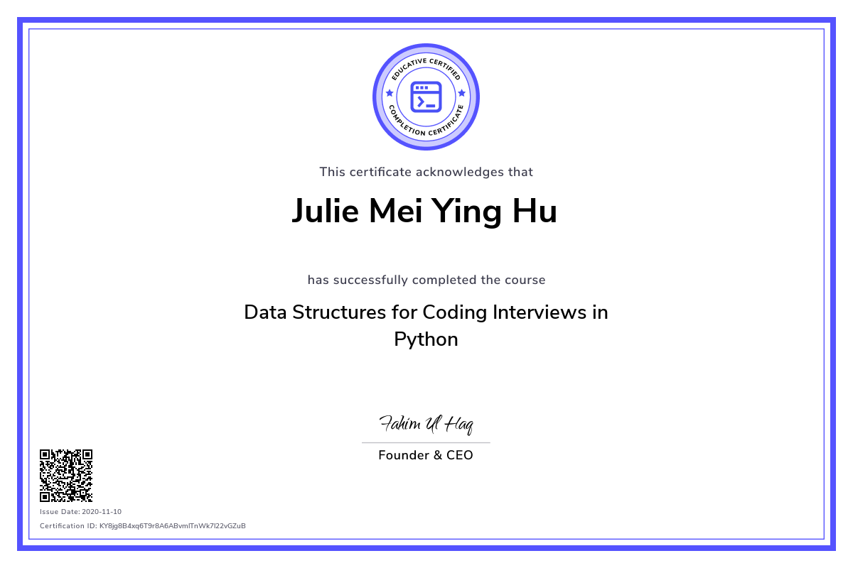 datastructure certificate