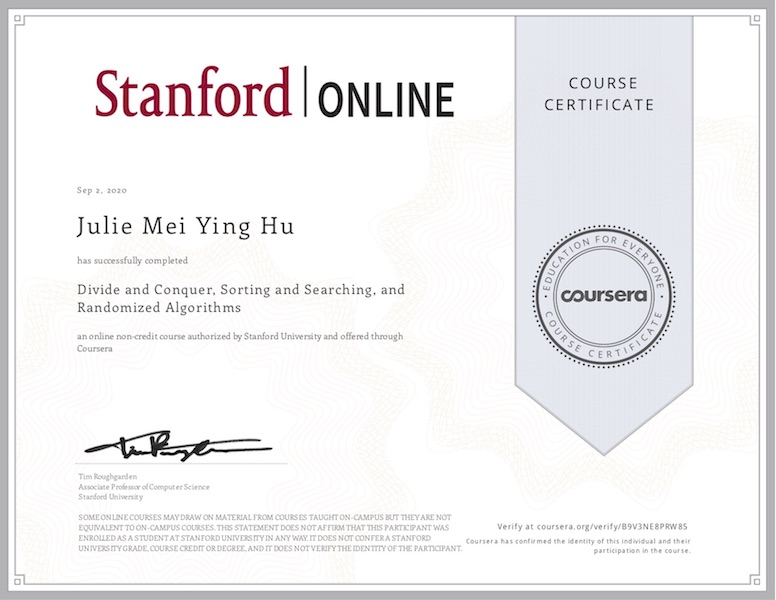 stanford algorithms certificate 